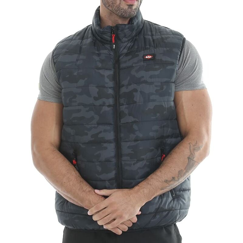 foto del prodotto lee cooper lcvst708 abbigliamento da lavoro mens slim fit leggero camo stampa imbottito gilet antivento idrorepellente termica bodywarmer gilet, nero
