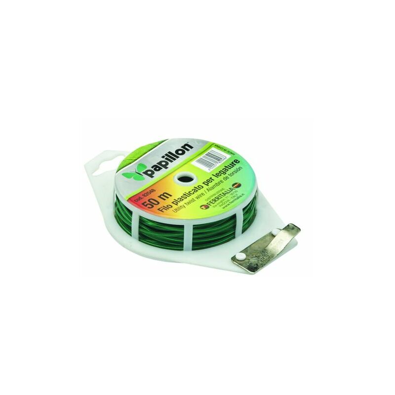 foto del prodotto legaccio piattina filo plasticato verde mt 50 con tagliafilo e dipenser 17461