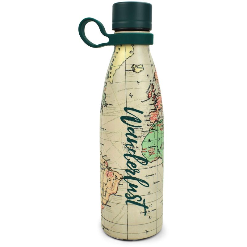 foto del prodotto legami hot cold, bottiglia termica 500 ml, 7 cm, leggera e resistente, chiusura ermetica, manico in silicone removibile, tema travel, wanderlust,