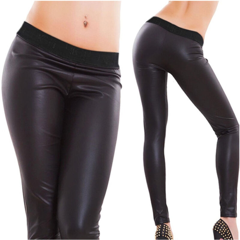 foto del prodotto leggings nero lucido similpelle interno felpato fascia alla vita rx3602 l trade shop traesio