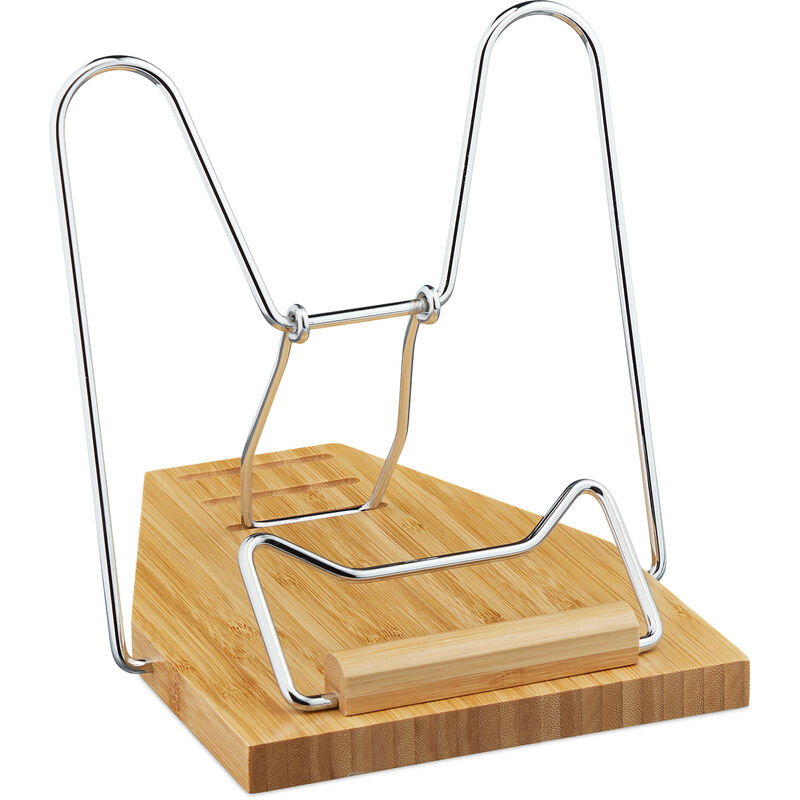 foto del prodotto leggio da tavolo per libri, 3 livelli di inclinazione, reggilibri quaderni tablet pieghevole in bamb , marrone relaxdays