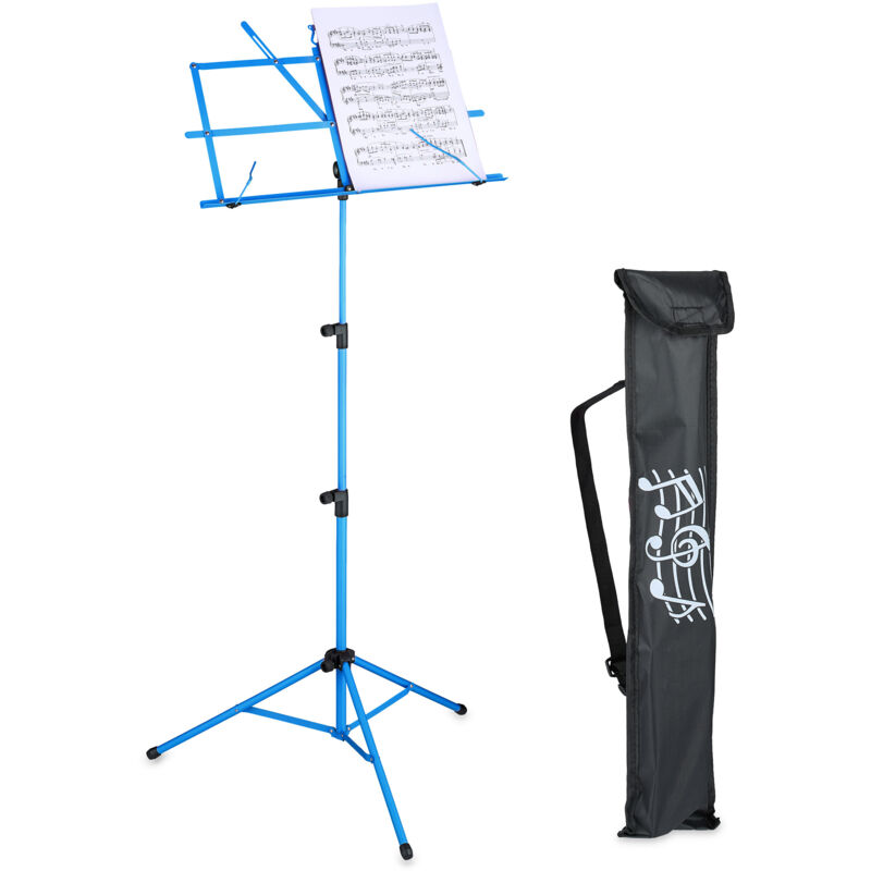 foto del prodotto leggio musicale pieghevole hlp 140x53x49 cm, per chitarra, violino e canto, porta spartito in ferro, blu relaxdays