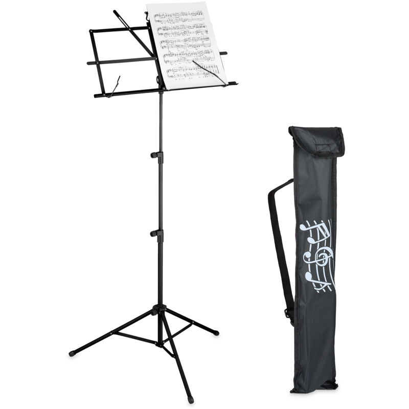 foto del prodotto leggio musicale pieghevole hlp 140x53x49 cm, per chitarra, violino e canto, porta spartito in ferro, nero relaxdays