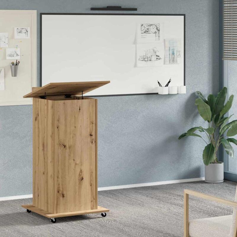foto del prodotto leggio podio con ruote rovere artigianale in legno ingegnerizzato vidaxl