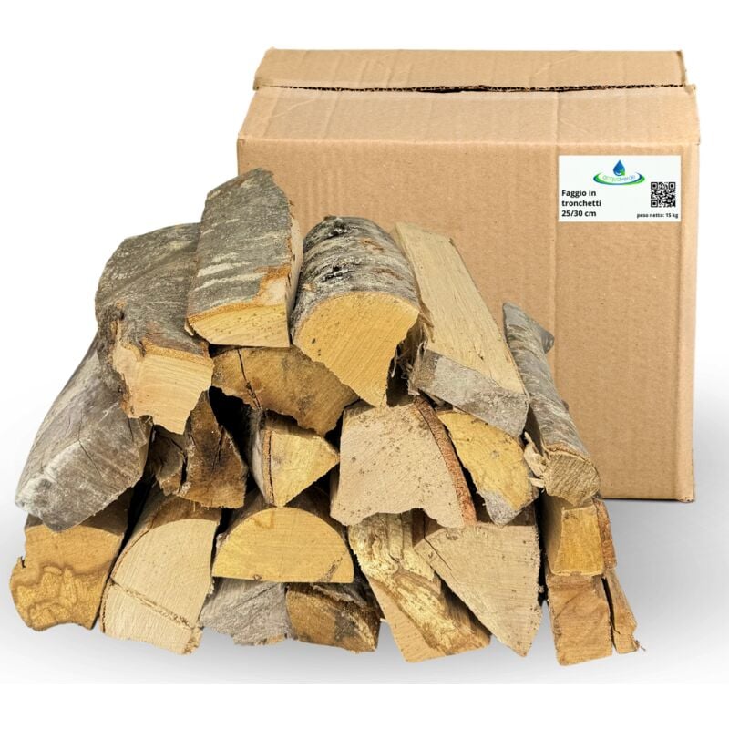 foto del prodotto legna da ardere di faggio in tronchetti da 25 cm, secca e pronta all'uso per riscaldamento, stufe, caminetti e barbecue 6 cartone, 90 kg
