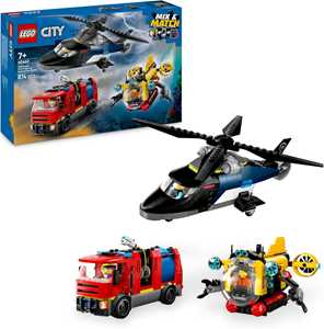 foto del prodotto lego city 60462 3in1 elicottero, autopompa e sottomarino - giocattolo combinabile con 3 minifigure, giochi per bambini 7