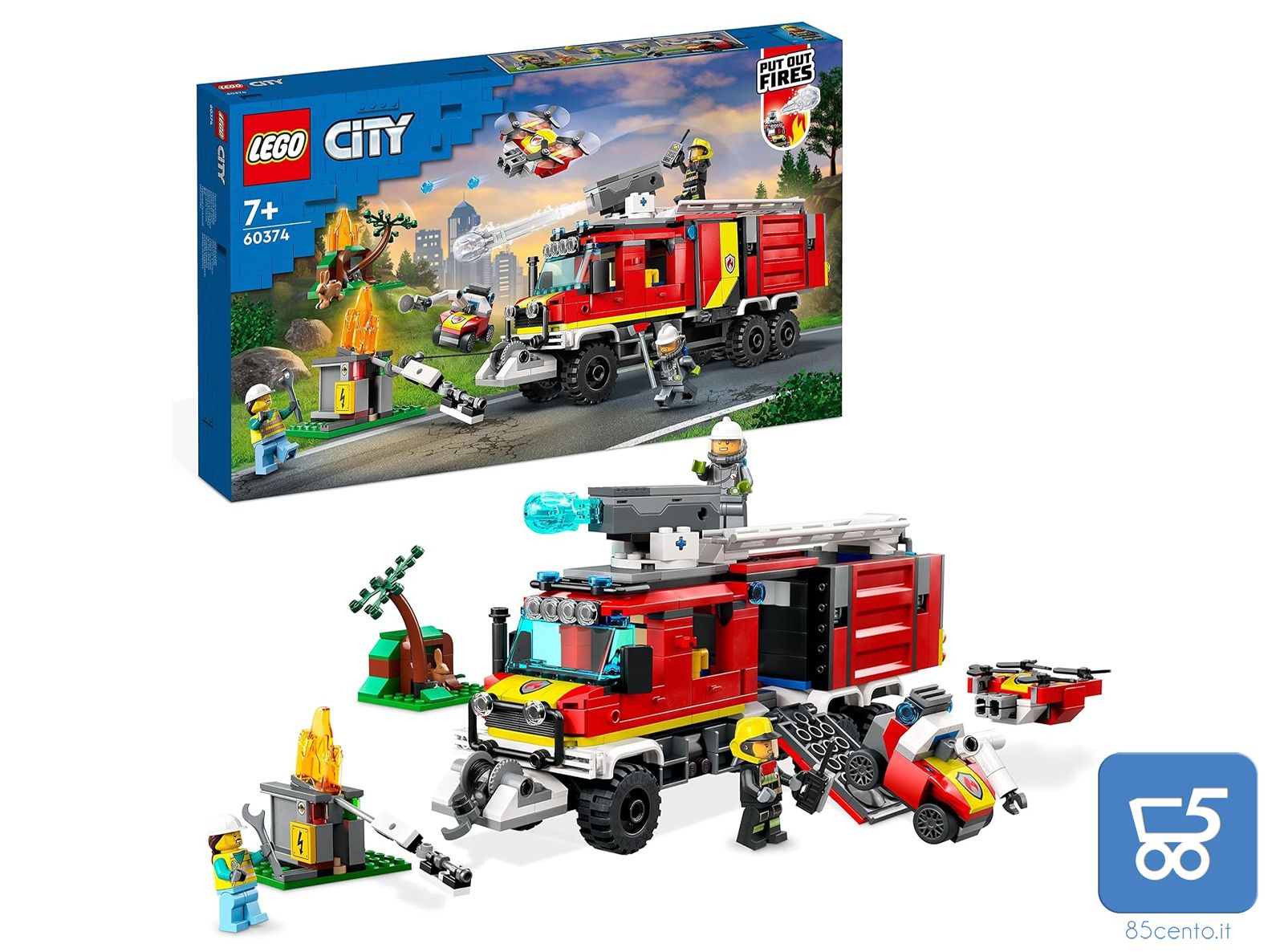 foto del prodotto lego city autopompa dei vigili del fuoco unit di comando dei pompieri con camion giocattolo e droni 7 anni 60374