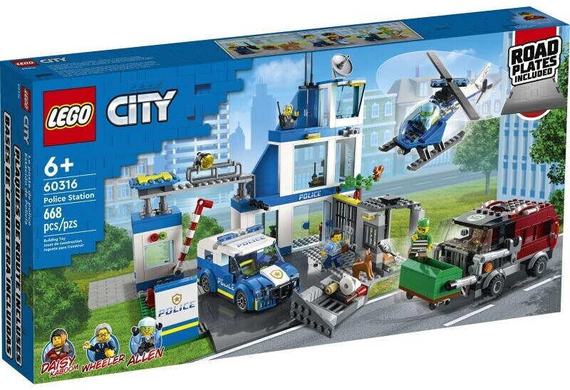 foto del prodotto lego city police 60316 stazione di polizia, con camion della spazzatura ed elicottero giocattolo, giochi per bambini