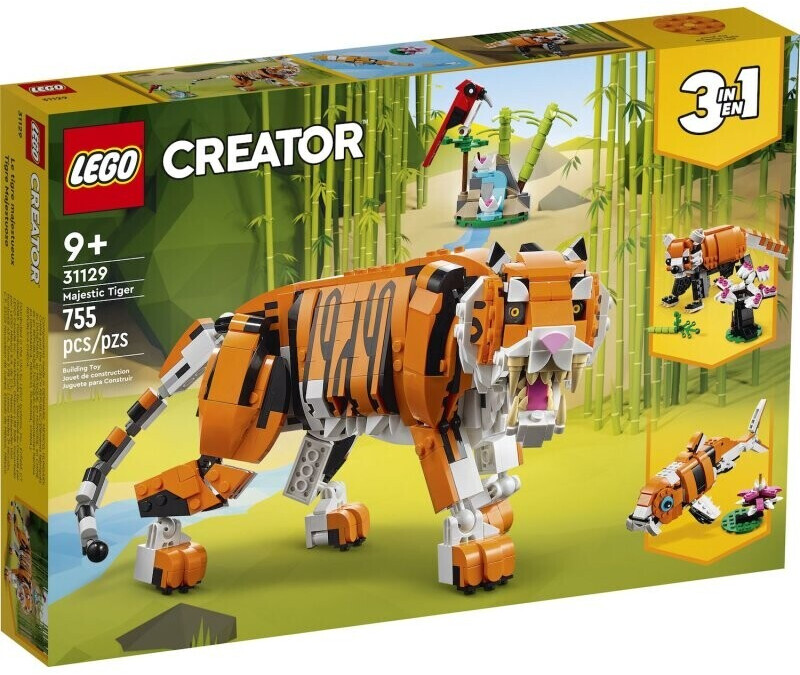 foto del prodotto lego creator 31129 3 in 1 tigre maestosa, si trasforma in panda o pesce, giocattolo creativo con animali, regalo 9 anni
