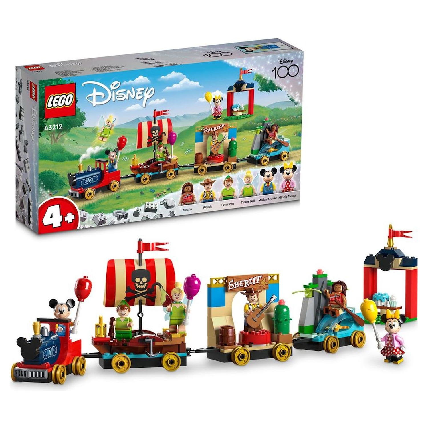 foto del prodotto lego disney 43212 treno delle celebrazioni disney 100 anniversario con carri giocattolo e figure di topolino e minnie
