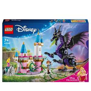 foto del prodotto lego disney 43240 malefica drago, parte del castello giocattolo da costruire con torri e 2 mini bamboline, giochi bambini 7+