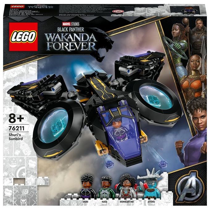 foto del prodotto lego marvel sunbird di shuri aereo giocattolo di black panther, giochi per bambini e bambine con supereroi dal film wakanda forever