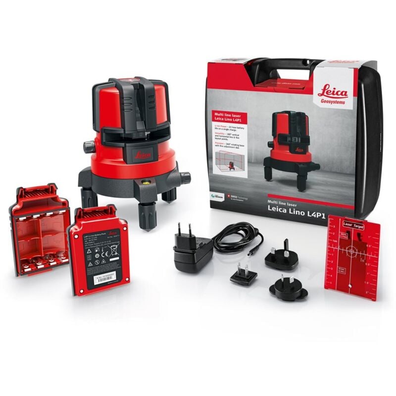foto del prodotto leica geosystems leica lino l4p1 laser multilinea dotato di batteria agli ioni di litio, caricabatteria e valigetta di trasporto fascio laser