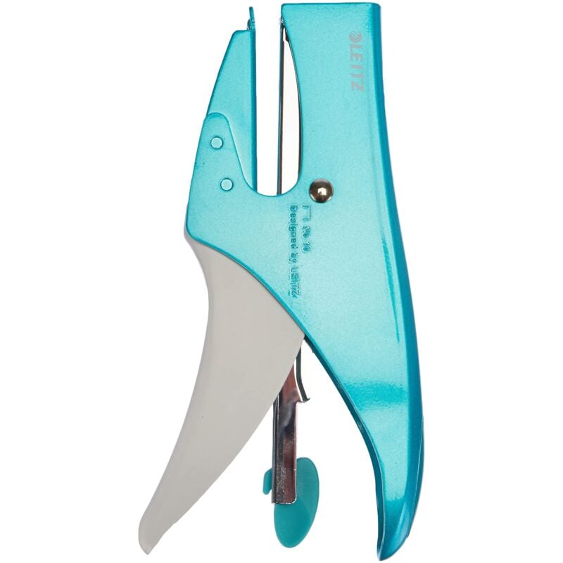 foto del prodotto leitz cucitrice a pinza, capacit fino a 15 fogli, design ergonomico in metallo, include punti, gamma wow, blister, blu ghiaccio 