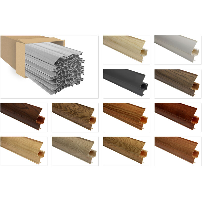 foto del prodotto lemal - pvc battiscopa pacchetti risparmio battiscopa 23x65mm moderna canalina per cavi 087a abete rosso aspetto legno, tappo di chiusura a sinistra