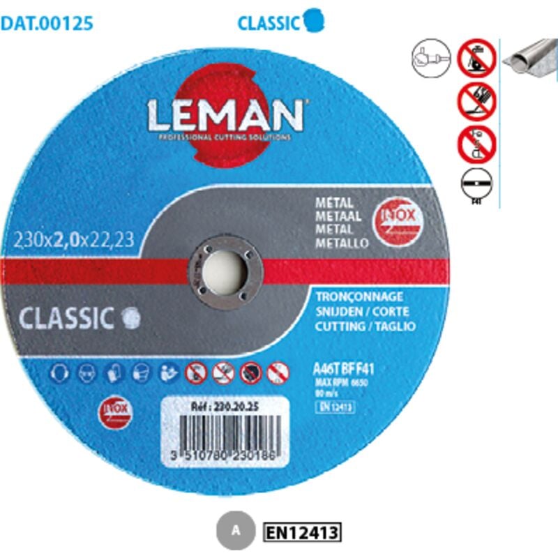 foto del prodotto leman inox classic 125 disco da taglio piatto per metalli fini foro 22,23 spessore 1mm