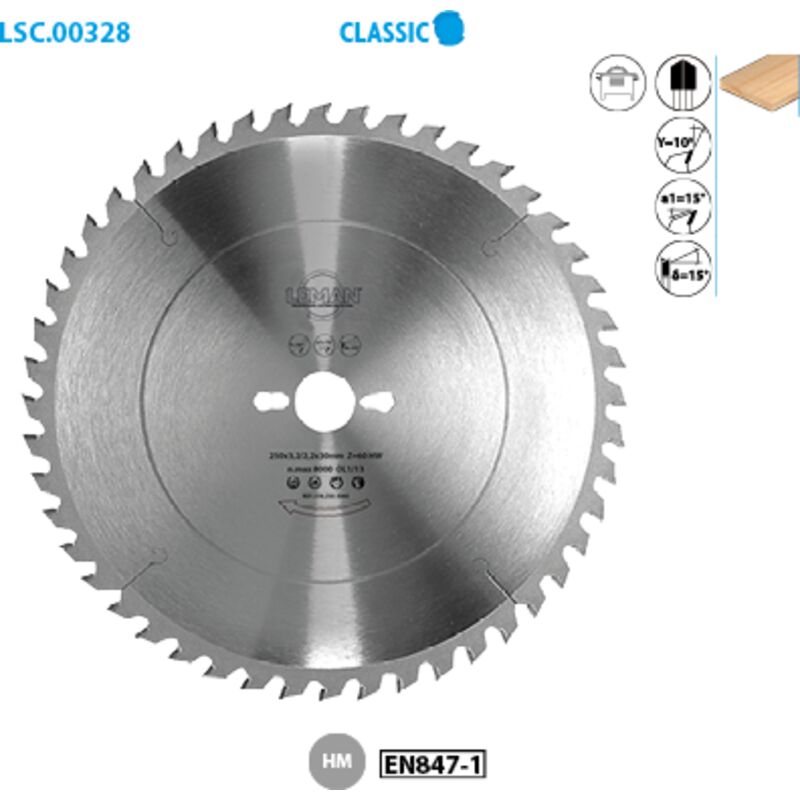 foto del prodotto leman lama circolare per taglio legno classic 250 foro 30 spessore 3,2 2,2mm nbrnts 48