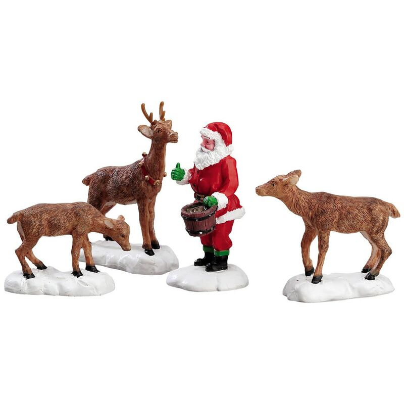 foto del prodotto lemax decorazione babbo natale nutre renne set di 4 per villaggio di natale e presepe, in resina da h 7 cm