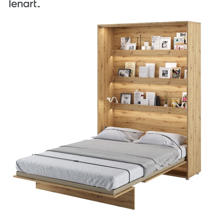 foto del prodotto lenart letto a scomparsa bed concept 01 140x200 verticale in rovere lavorato a mano