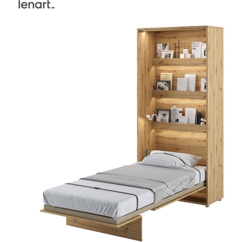 foto del prodotto lenart letto a scomparsa bed concept 03 90x200 verticale in rovere lavorato a mano