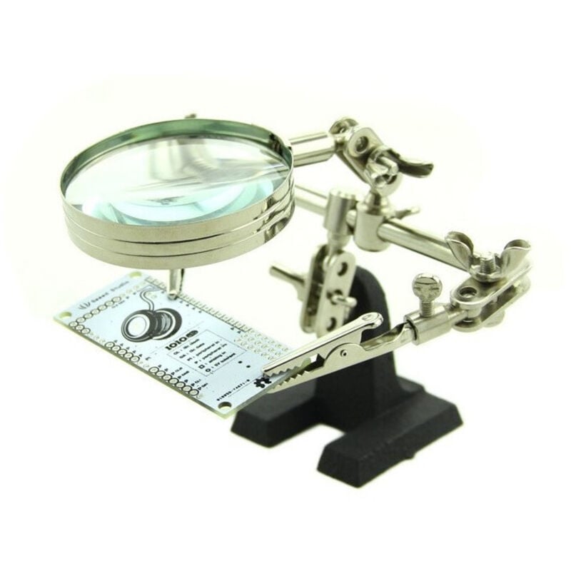 foto del prodotto lente 3.5 ingrandimento 2x con pinze terza mano da tavolo supporto per saldature modellismo trade shop traesio