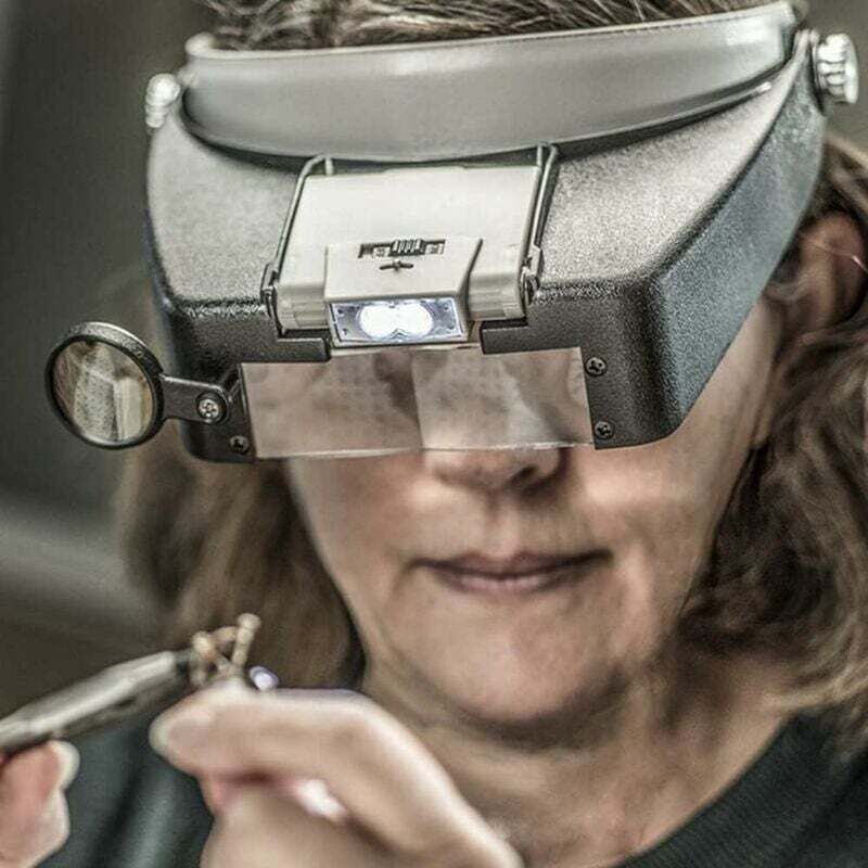 foto del prodotto lente d'ingrandimento con fascia e lampada frontale a led, lente d'ingrandimento da gioielliere, 1,5x, 3 x, 8,5x, 10x