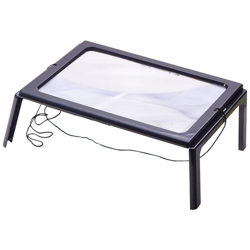 foto del prodotto lente d ingrandimento da lettura con 4 luci a led, ingrandimento 3x, lente d ingrandimento rettangolare a4 con supporto e lampada d ingrandimento