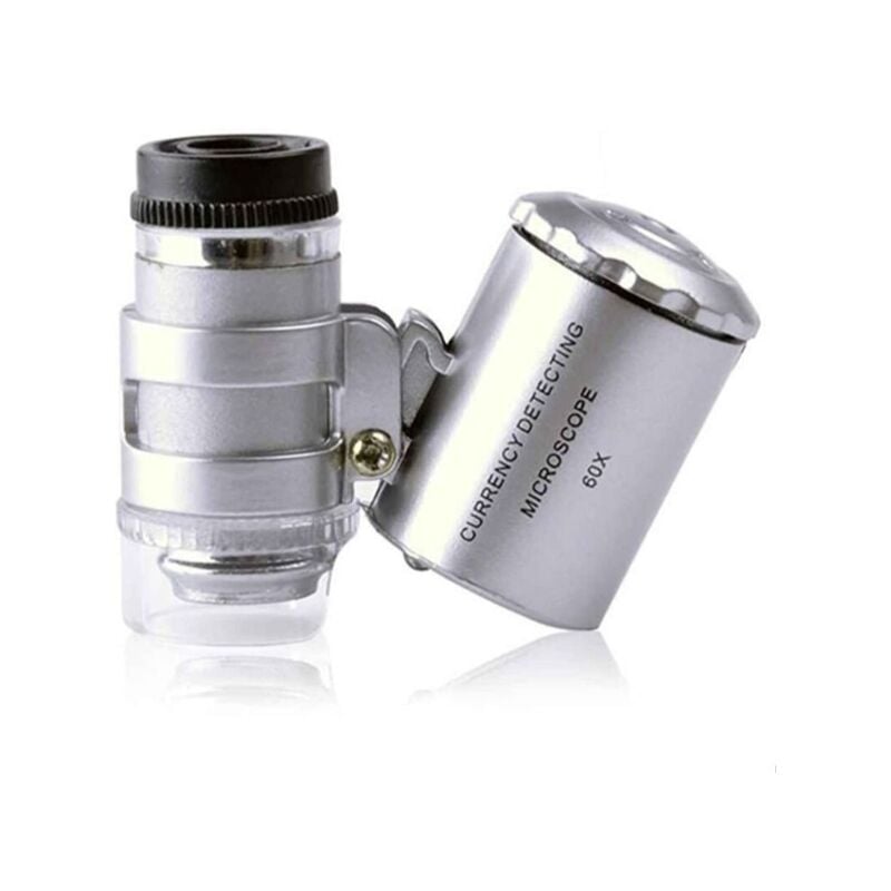 foto del prodotto lente d ingrandimento illuminata 60x, mini microscopio tascabile portatile, lente d ingrandimento uv, rilevatore di valuta, lente d ingrandimento per