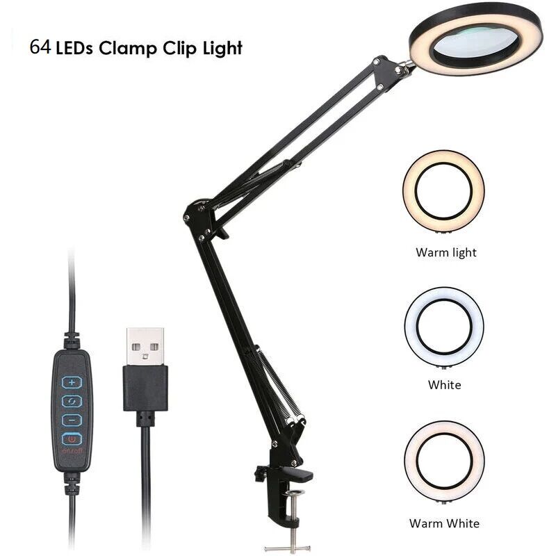 immagine 0 del prodotto lente d ingrandimento lente d ingrandimento con clip led ingrandimento 5x luminosit regolabile lampada da scrivania dimmerabile a 3 colori con