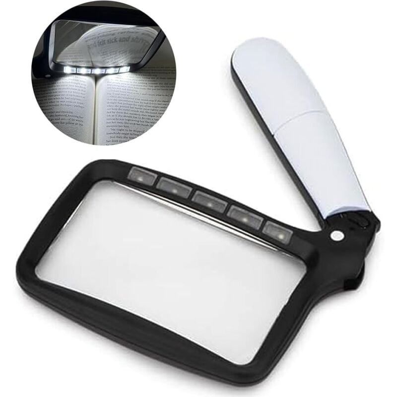 foto del prodotto lente d ingrandimento pieghevole portatile con luce, grande lente d ingrandimento rettangolare da lettura con led dimmerabile, adatta per anziani che