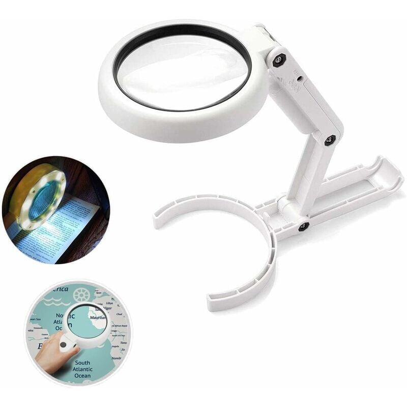 foto del prodotto lente d ingrandimento portatile, lente d ingrandimento da tavolo 5x 11x con supporto pieghevole, per scrivania, gioielli, giornali, lettura,