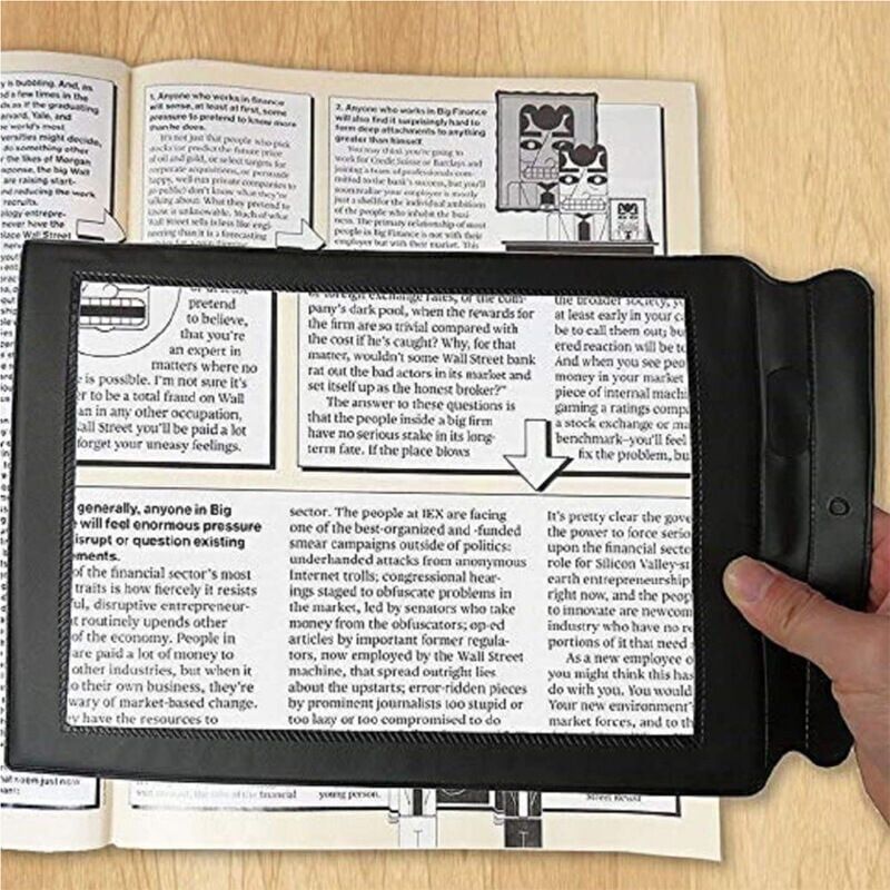 foto del prodotto lente di ingrandimento per la lettura, a4, 3x, ausilio per la lettura a pagina intera, ausilio portatile per la lettura in plastica rettangolare per