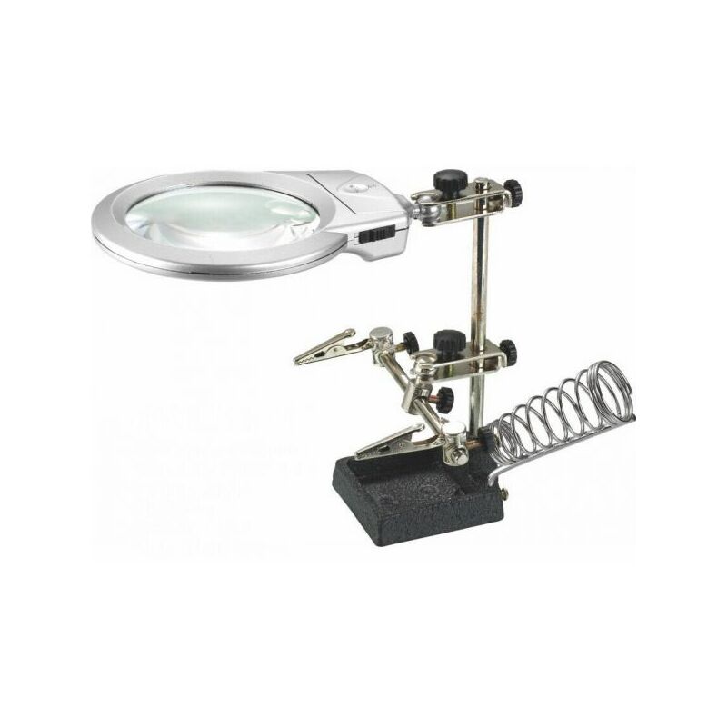 foto del prodotto lente ingrandimento a 2 pinze a led da tavolo supporto saldatore stagno