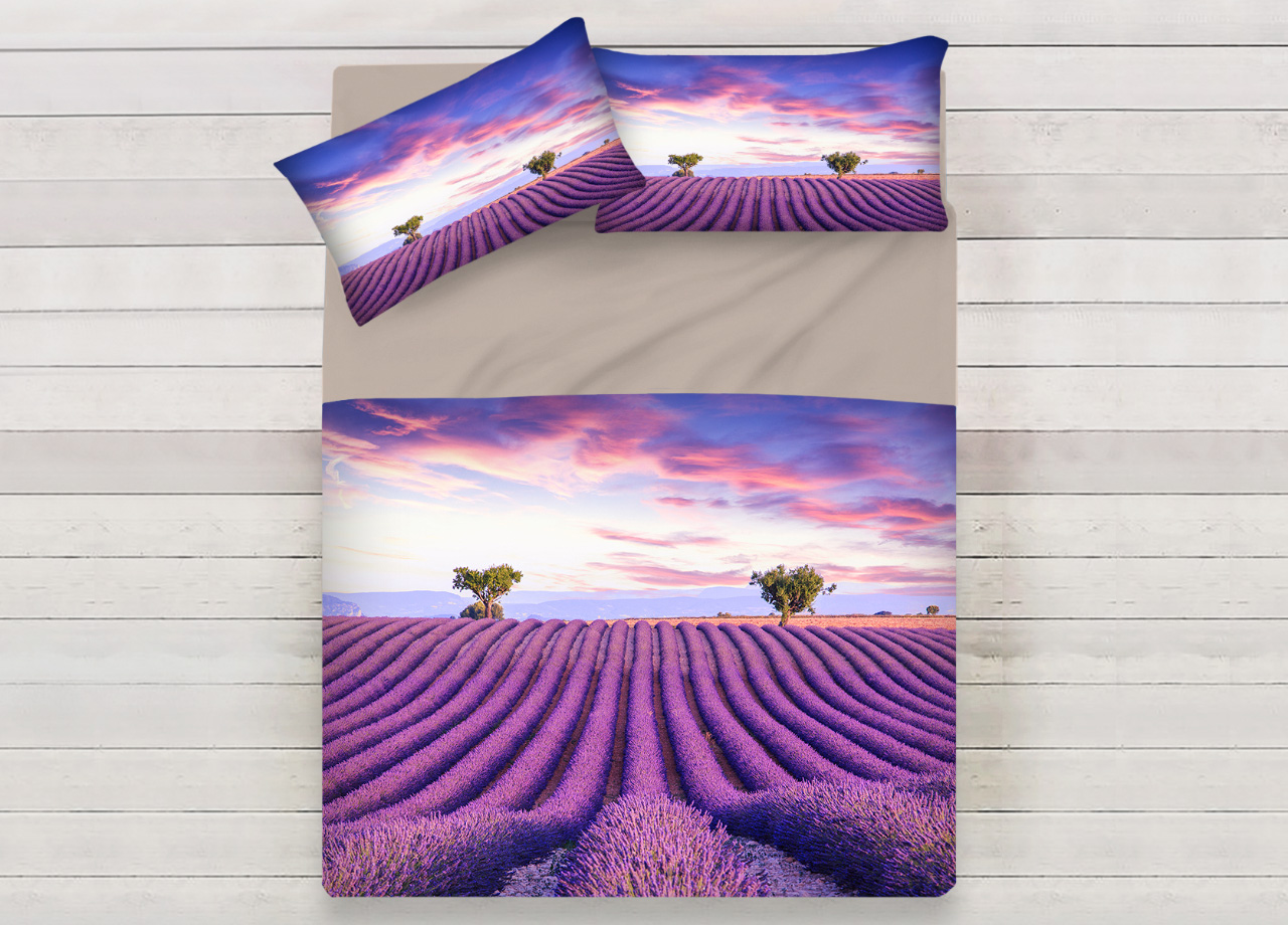 foto del prodotto lenzuola copriletto letto sogni d 39 oro 100 cotone disegno lavanda d74 matrimoniale lavanda d74