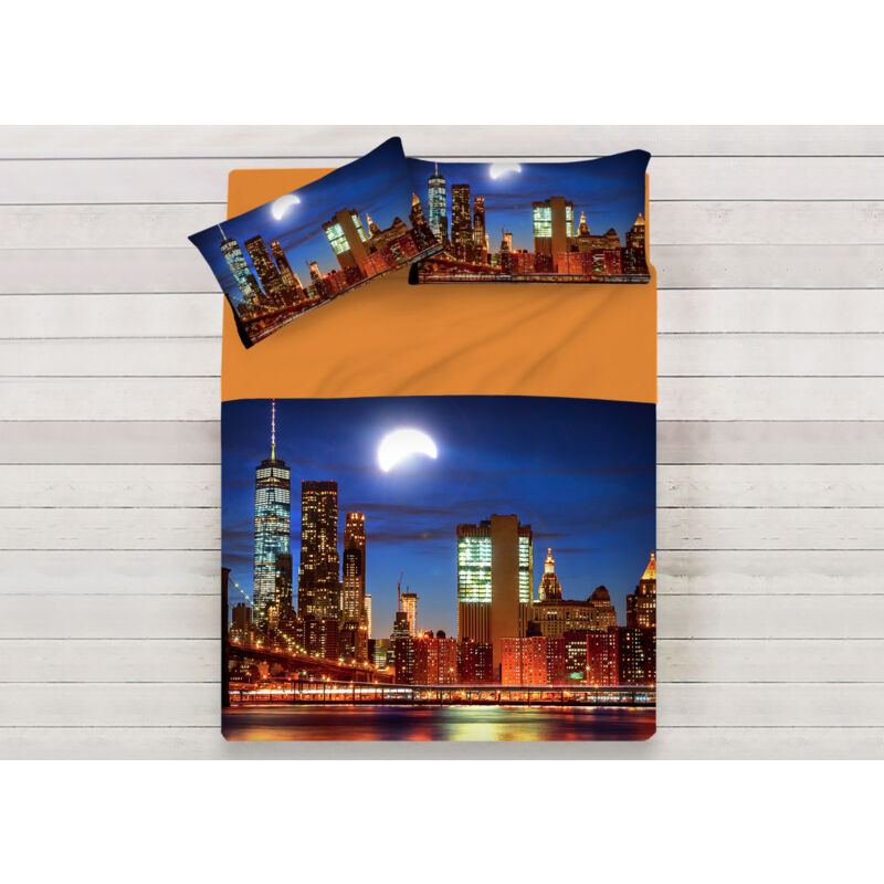 foto del prodotto lenzuola copriletto letto sogni d oro 100 cotone disegno city moon d69, misurasingolocolorecity moon d69