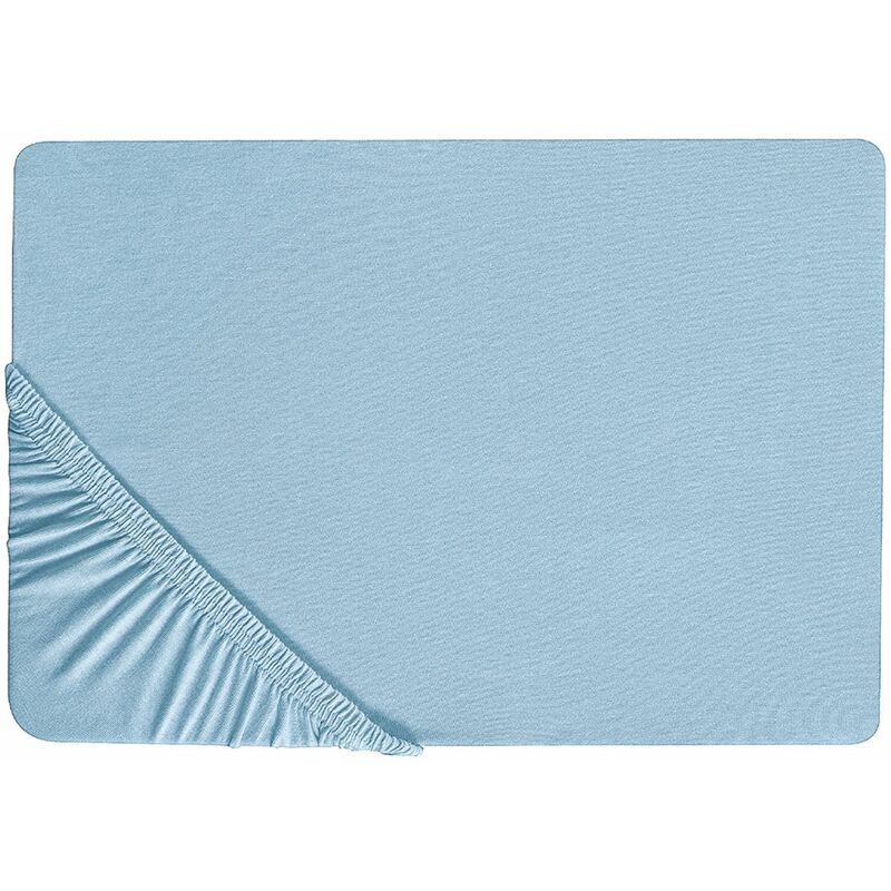 foto del prodotto lenzuolo con angoli cotone azzurro 160 x 200 coprimaterasso elasticizzato hofuf