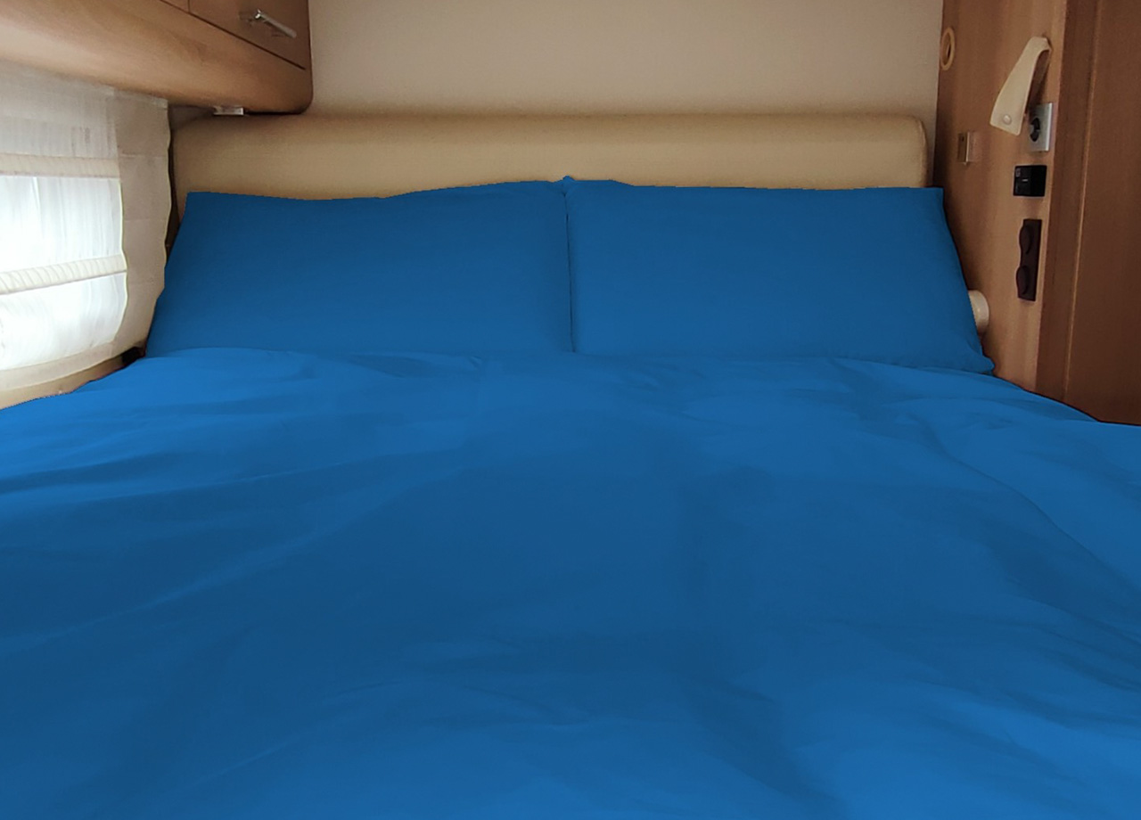 foto del prodotto lenzuolo sopra cordonetto camper roulotte 100 cotone personalizzabile tinta unita singolo avio