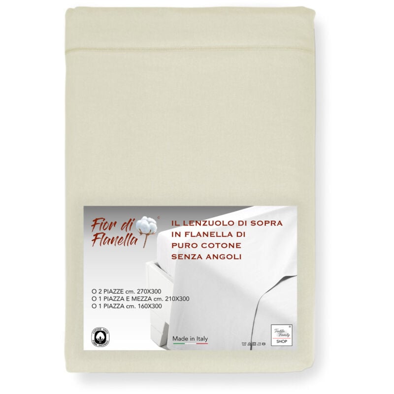 foto del prodotto lenzuolo sopra in flanella senza angoli colore panna puro cotone morbido made in italy per materassi maxi e fuori misura cm. 160x300