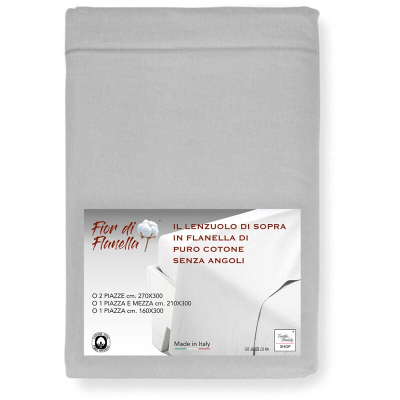 foto del prodotto lenzuolo sopra in flanella senza angoli grigio puro cotone morbido made in italy per materassi maxi e fuori misura cm. 160x300
