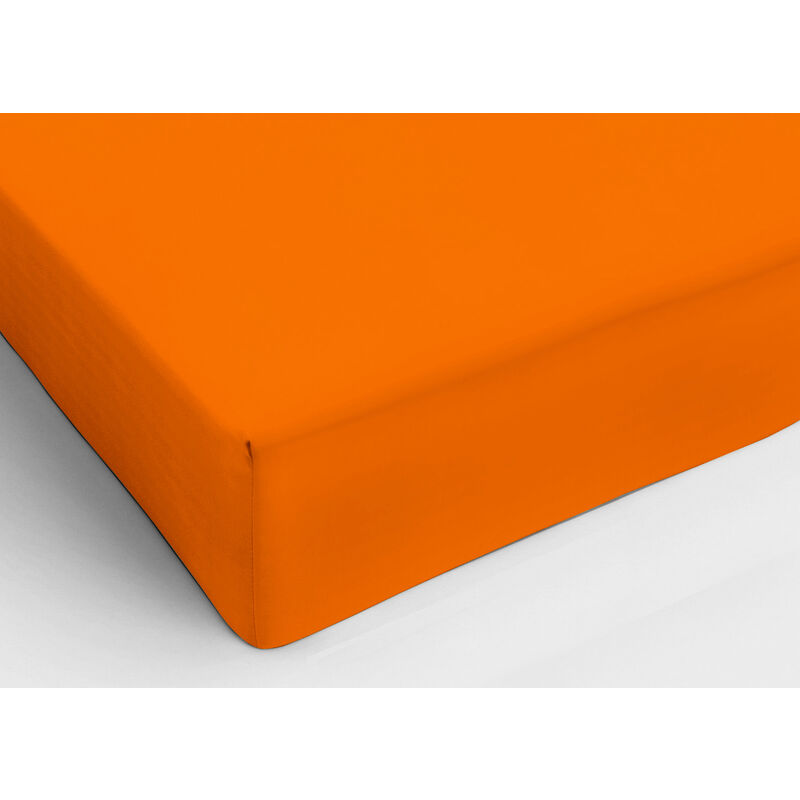 foto del prodotto lenzuolo sotto con angoli in cotone in tinta unita colore arancio c.n., misurafrancesecolorearancio