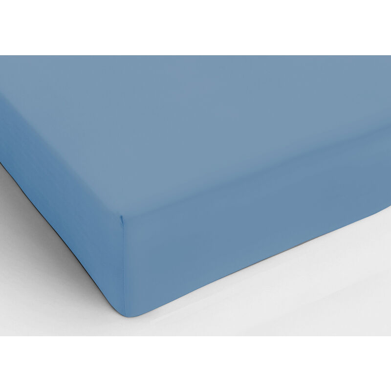 foto del prodotto lenzuolo sotto con angoli in cotone in tinta unita colore azzurro c.n., misurapiazza e mezzacoloreazzurro