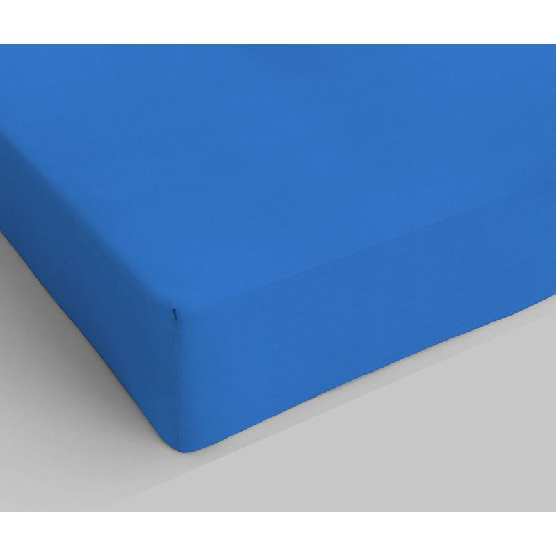 foto del prodotto lenzuolo sotto con angoli letto matrimoniale, cotone, made in italy, lenzuola 170x200 con angolo elasticizzato 25cm, blu royal