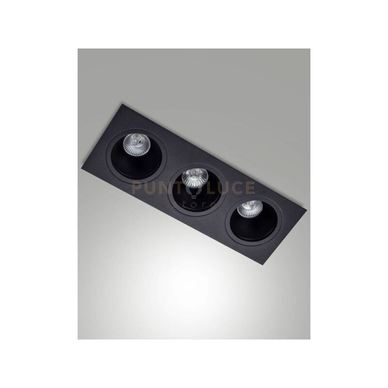 foto del prodotto leon cornice di faretti incasso 3 luci nera attacco gu10 35,5x12,8cm