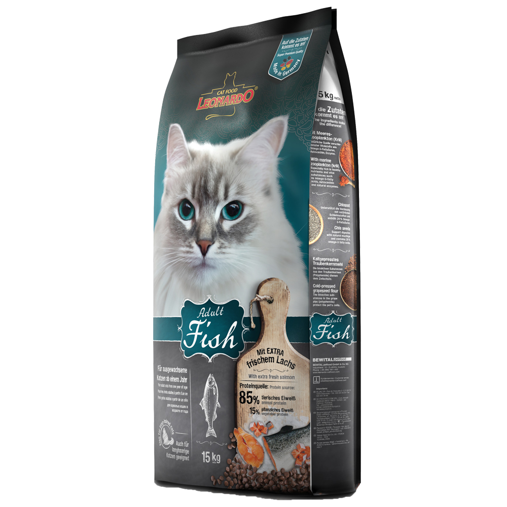 foto del prodotto leonardo adult pesce crocchette gatto 15 kg