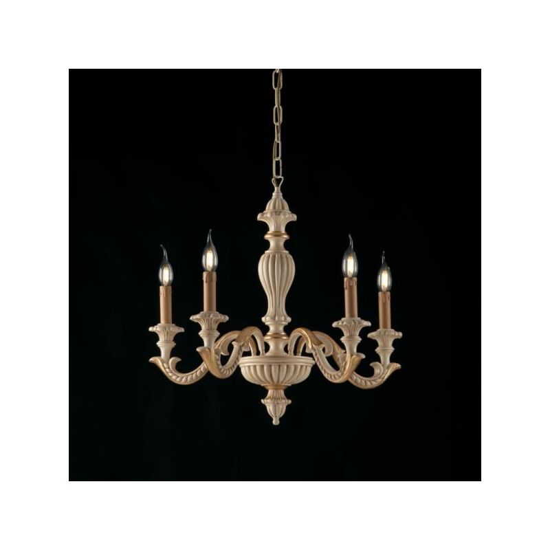 foto del prodotto leonardo lampadario in legno avorio e foglia oro 5 luci 117 53 bl180 5 av