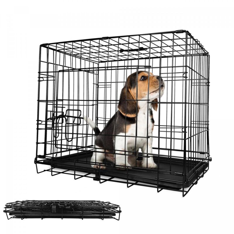 foto del prodotto leopet gabbia per cane pieghevole, 121x74x80,5 cm, 2 porte, in metallo, vassoio rimovibile, portatile trasportino, scatola, box da trasporto,
