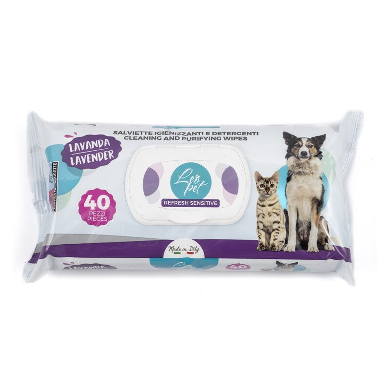 foto del prodotto leopet salviette detergenti per cani e gatti alla lavanda da 40