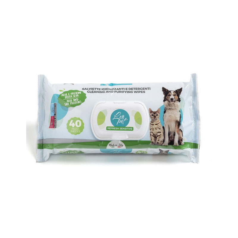 foto del prodotto leopet salviette detergenti per cani e gatti con aloe e proteine