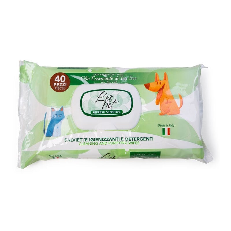 foto del prodotto leopet salviette detergenti per cani e gatti con olio essenziale