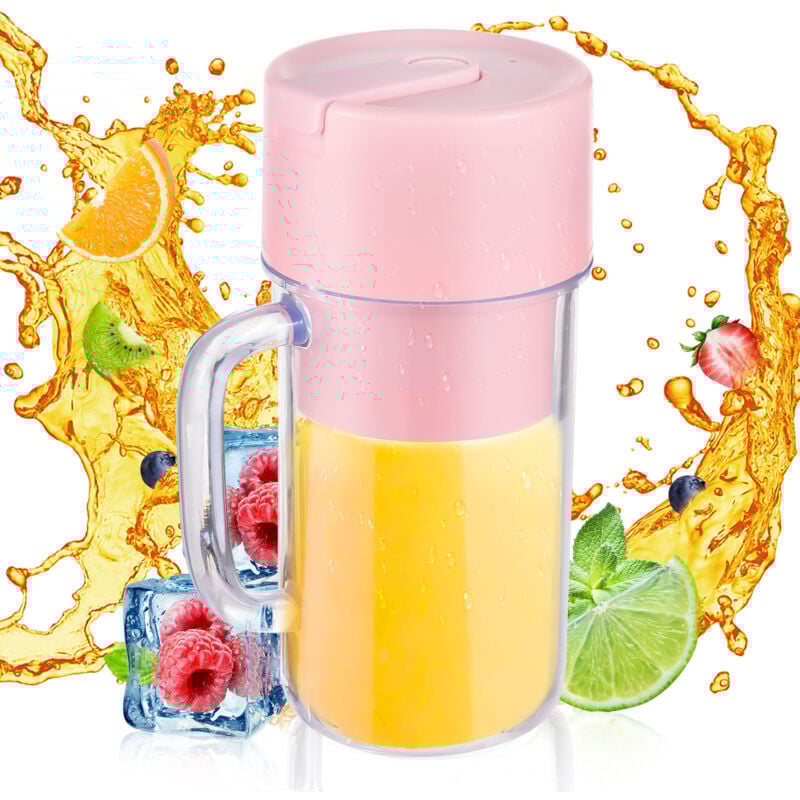 foto del prodotto lepmerk frullatore portatile per frullati e frullati, mini frullatore da 340 ml con manico, 6 lame, impermeabile, ricaricabile tramite usb tipo c,